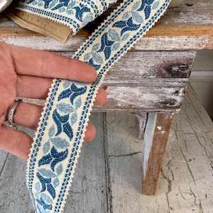 7.6 YRDS Antique French dark sky BLUE vintage gimp passementerie trim haberdashery old textile from France pale tones old upholstery pillows