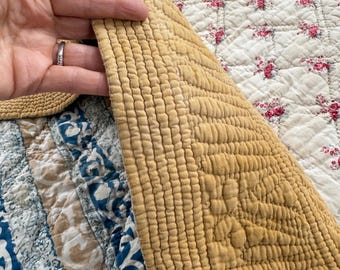 59x55 Fenêtre flowers blue timeworn French quilt Provincial yellow  country cottage farmhouse design textile Trunk floral distressed