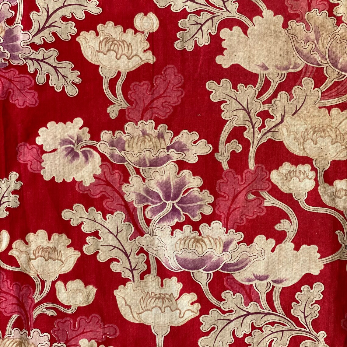 Art Nouveau Fabric Material French C 1900 Red Purple Cotton Etsy