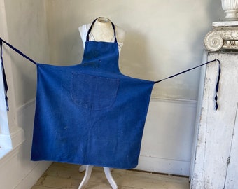 Vintage 1930s Apron French Faded Blue Cotton Denim Workwear