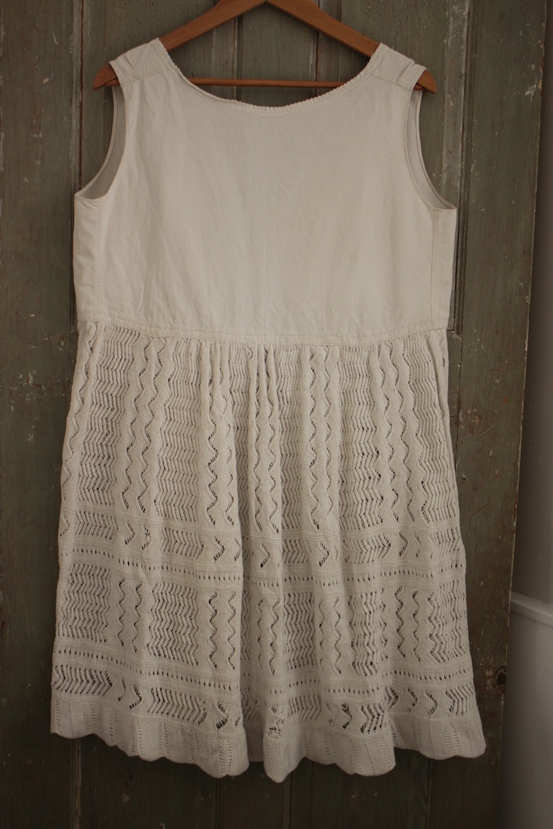 White Dress Vintage French Crocheted linen and cotton night shirt nightgown tunic Pinafore