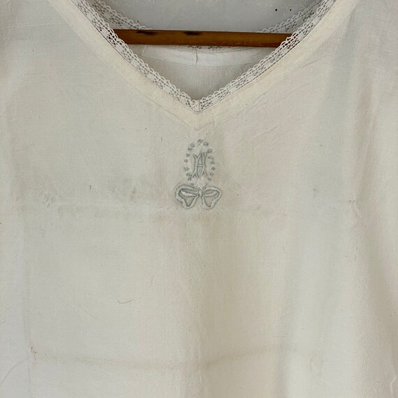 H Monogram Vintage Cotton Night Slip Lace Trimmed… - image 8