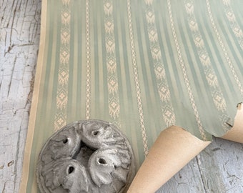 4.2YDS French ( 3 rolls avail. ) 1920 SAGE green  Wallpaper printed wall paper antique period interiors country cottage Floral Textile Trunk
