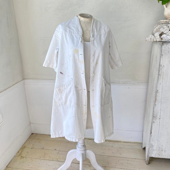 1970's Lab coat jacket  WHITE cotton denim jeans … - image 7