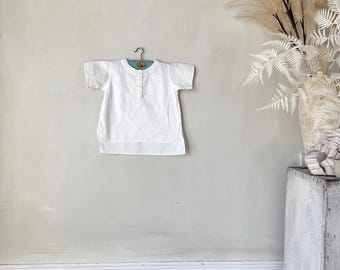 1 ( 3 avail.) Child's French c1900 white shirt button cotton organic country farmhouse shabby interior design wall hanging art eco-friendly