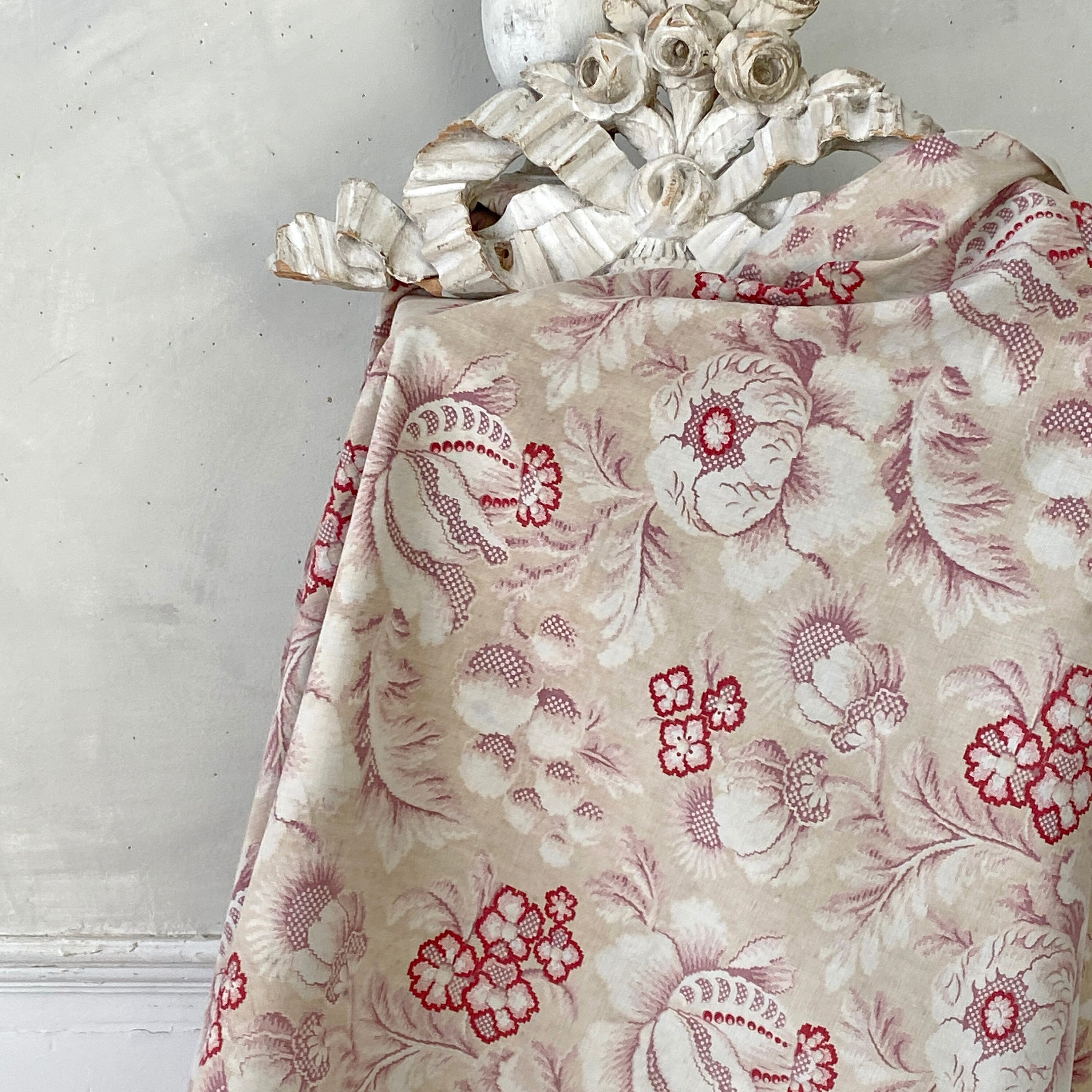 Antique French Fabric Material 1860 Embroidered Look the