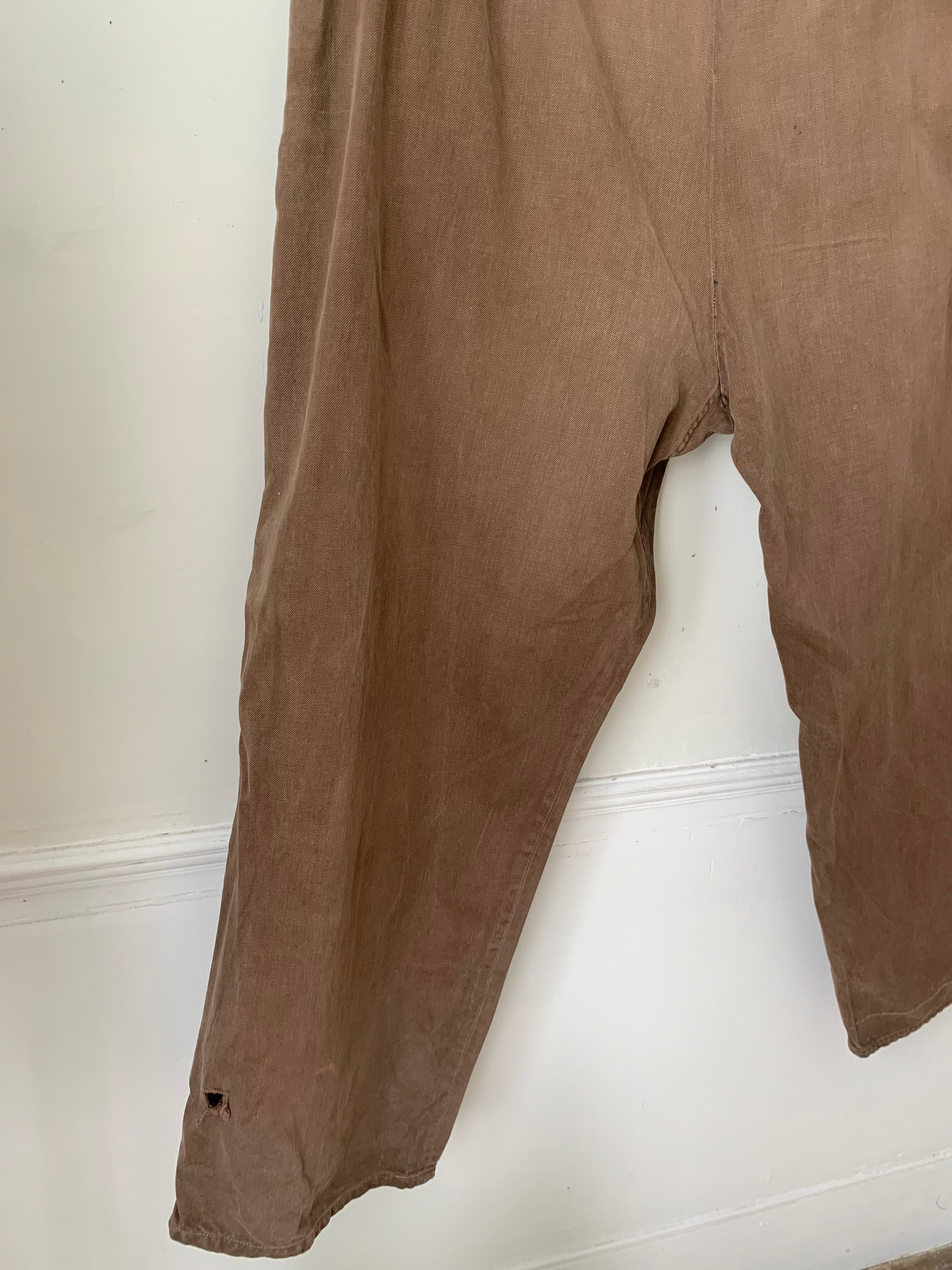 Vintage French Workwear Pants Brown Cotton Trousers 1950s 43 Vintage French Workwear Pants Brown Cotton Trousers 1950s 43