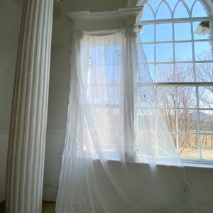 White Antique muslin curtain tambour lace applique 1800's drapeUnique window treatment image 3
