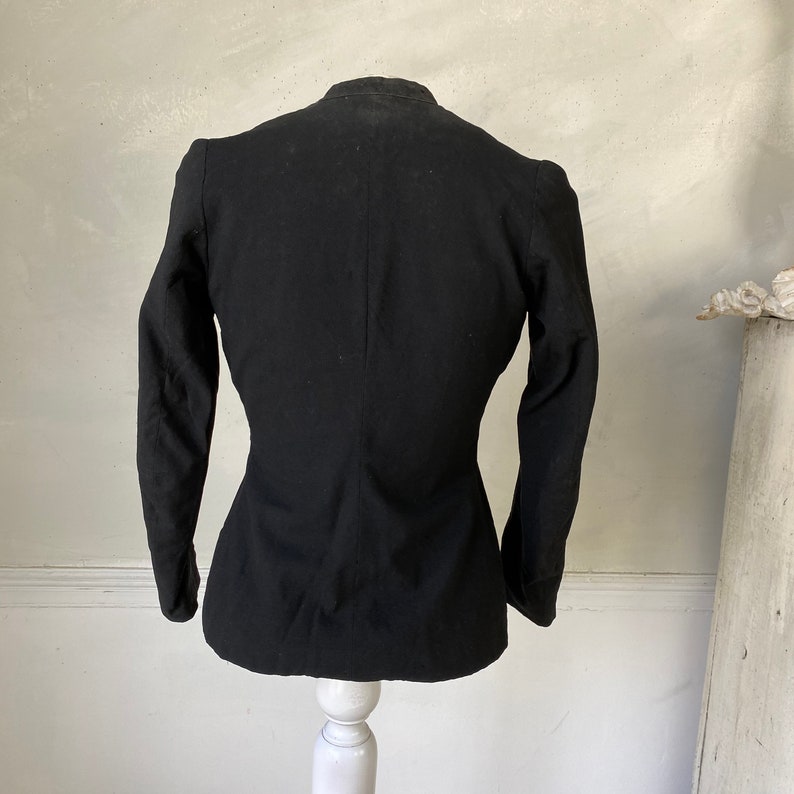 Black Button Up Jacket French Coat Pieced Lining Jacket 1900 Jacket Wool Jacket French Workwear Work Wear dark academia image 7