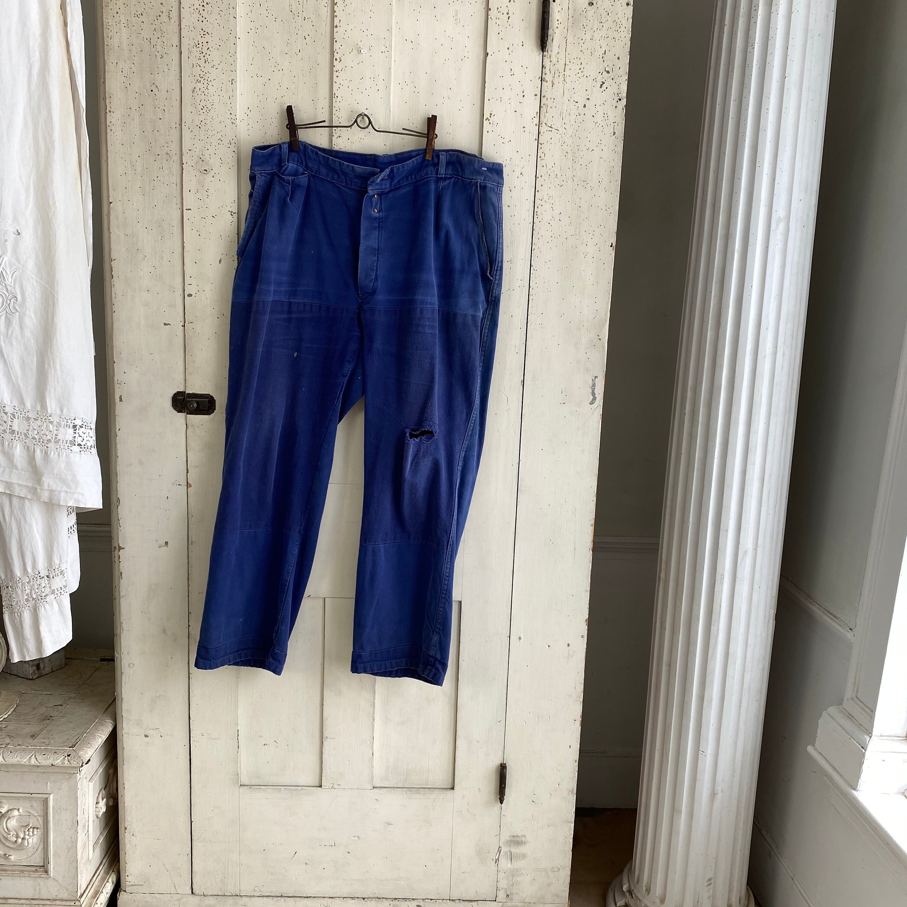 Buy Timeworn Work Wear Workwear Blue Denim French Vintage Pants 