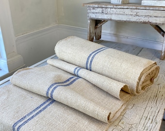 Organic Stair runner heavy hemp Grain sack Fabric by the yard blue   Antique homespun linen The Textile Trunk Modern Farmhouse mid century