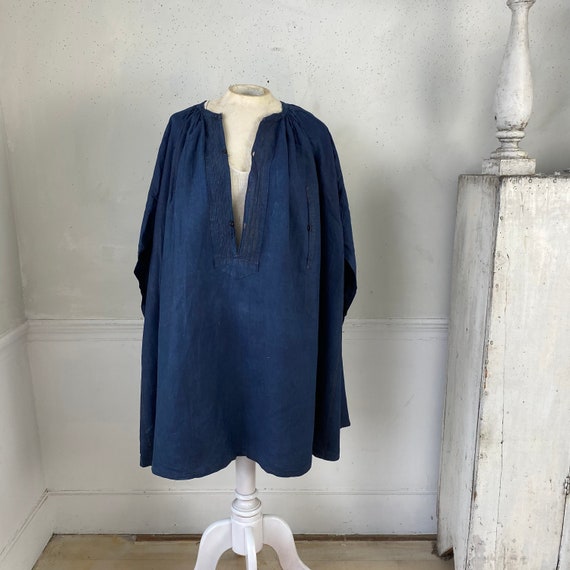 Linen  French Antique  smock dyed indigo blue Chin