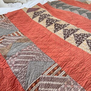 79x75 1850 Antique Flying Geese Patchwork Quilt Autumnal Old Madder ...