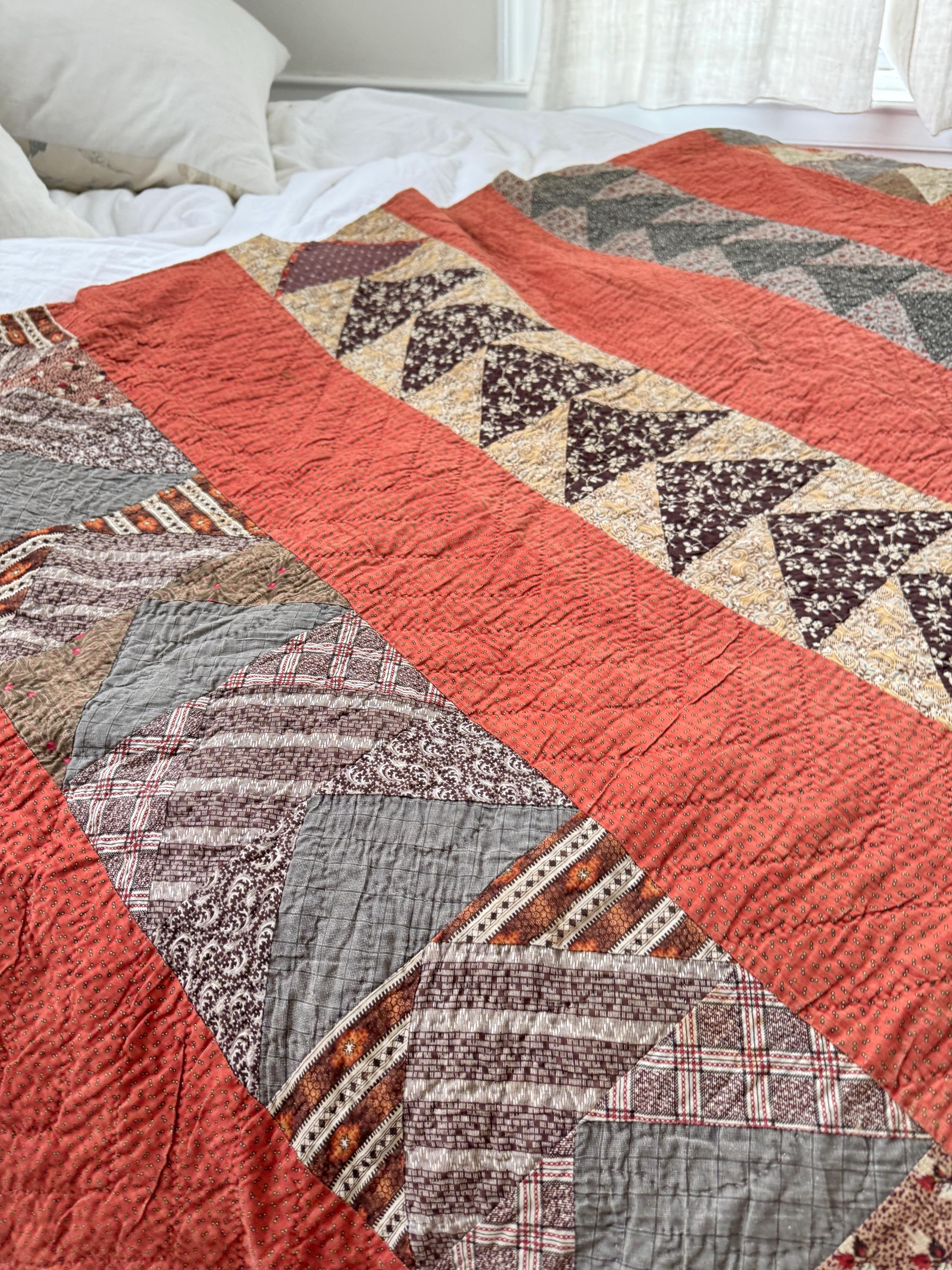 Flying Goose Pathwork 79x75 1850 Antique Flying Geese Patchwork Quilt Autumnal Old Madder ...