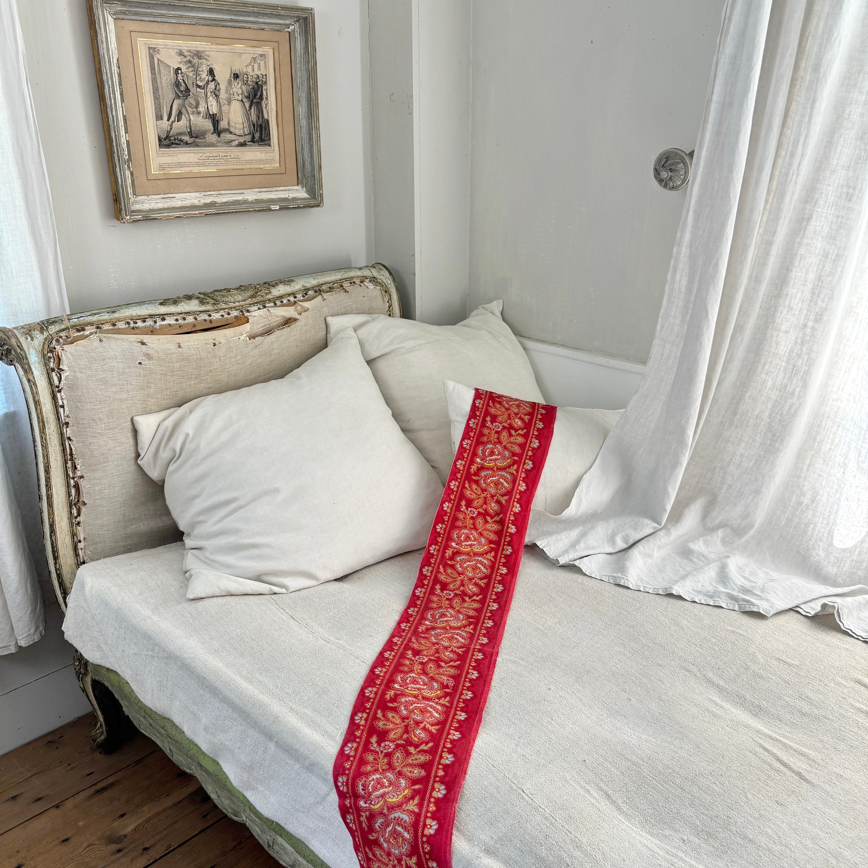 海外並行輸入正規品 Block Hand Red Turkey Antique 46x7 Printed French Fabric カットソー(長袖/七分)