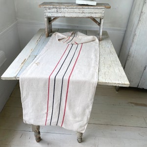 Grain sack black red stripe grainsack bag linen stripe AT monogram textile feedsack feed bag antique vintage 1900 European laundered washed