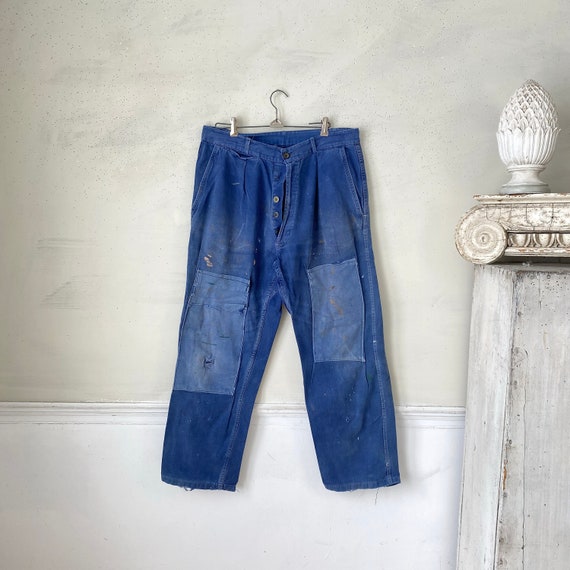 1940's 34 inch waist Blue denim jeans faded purpl… - image 6