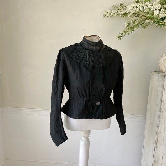 Collared Black Cotton Silk Bodice Plaid Lining 18… - image 2