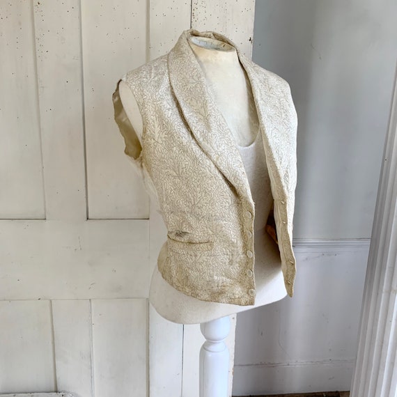 French Antique Silk Vest Early Pale Cream Tone Wed