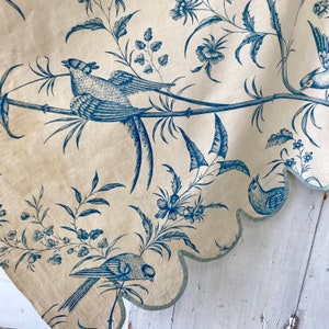 AMAZING antique Blue French fabric bird material cloth 19th century spectacular Textile