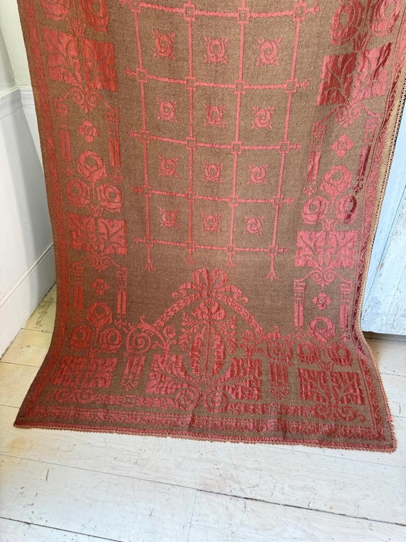 97x45 ELEGANT Art Deco curtain drape dusty burgundy woven fabric Country cottage Textile Trunk Unique window treatment deco decor vintage
