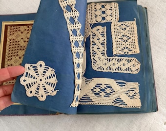 c1880 180 pieces lace French Sample Book Crochet Album Textile Reference Collection Samples Needlework Ephemera Wall Art Handmade Victorian