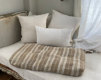 Authentic Seat bench cushion Antique French ticking fabric material 19th century eco-friendly