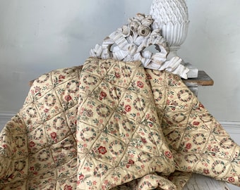 Wholecloth whole cloth Heavy half size quilt 1930 Charming Quilt weather and floral design aged and gorgeous boutis