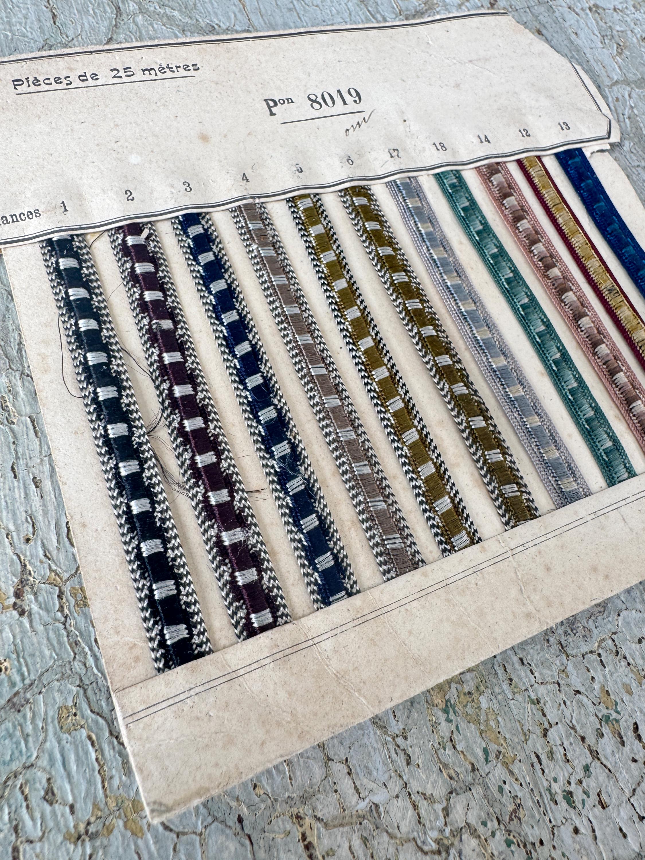 アンティークリボン、フランスのサンプル見本カード、パスマントリー