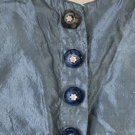 Amazing Black Silk Bodice Star Buttons 1860s Velv… - image 7