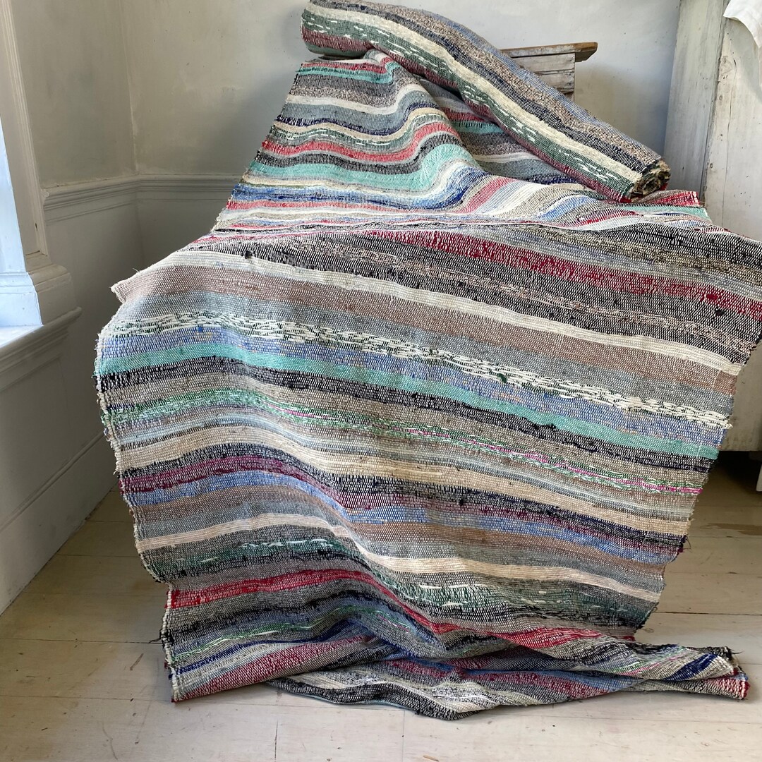 Fabric Rustic Rug WIDE Vintage Rag Rug Farmhouse Rug Hand Woven Carpet Textile Rustic ...