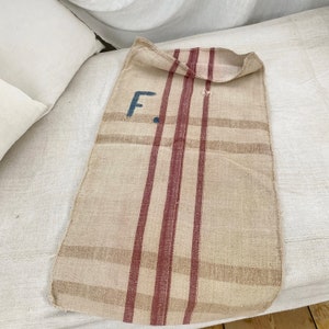F monogram Vintage Grain sack Farmhouse rustic unique handmade antique hand woven linen French country Cottage chic grainsack VTG
