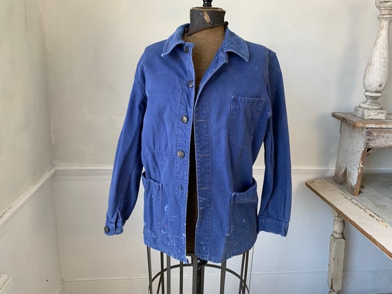 Vintage Jacket French Workwear Faded Antique Blue