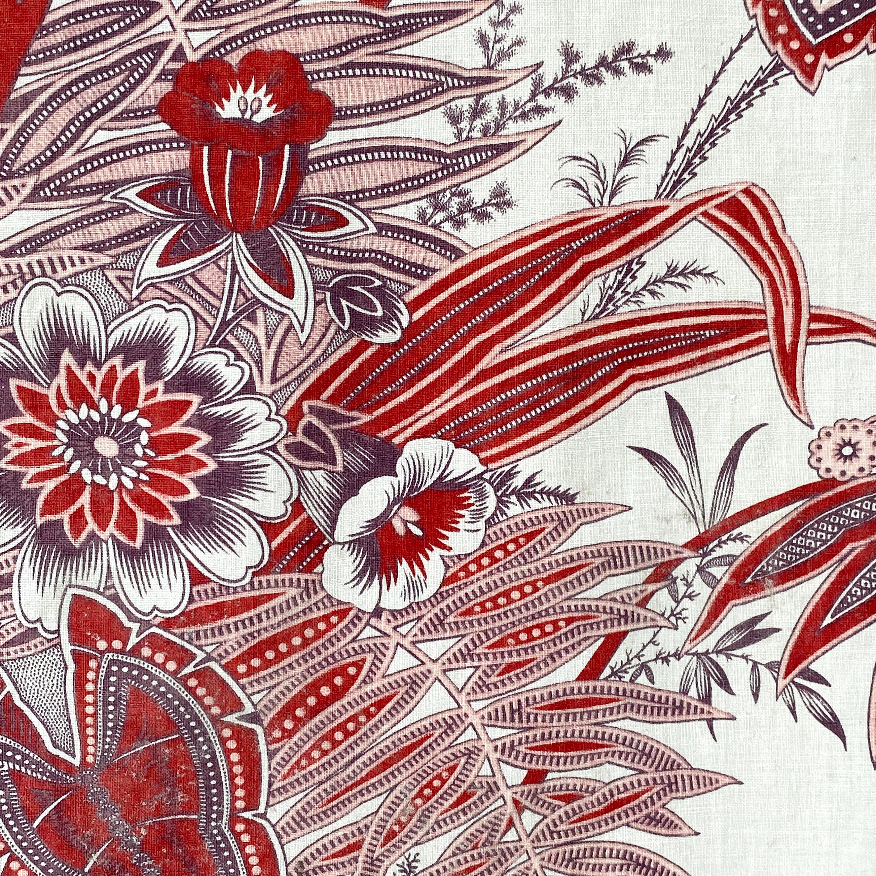1870 Indienne Linen Cotton French Antique Floral Fabric Red