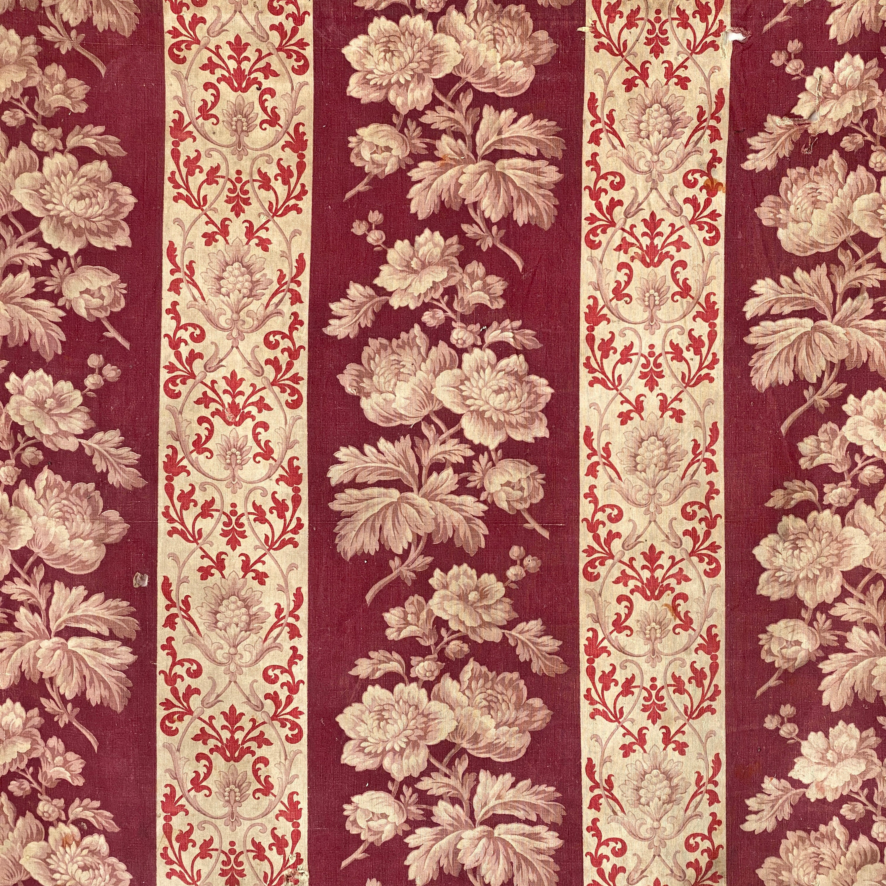 Madder Brown Antique Floral Fabric 1840 French 19th Century
