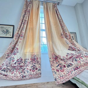 2 French curtains 100x50 Palampore inspired drapes 1930&#39;s textiles wall art hanging pair block printed farmhouse cottage vintage home decor