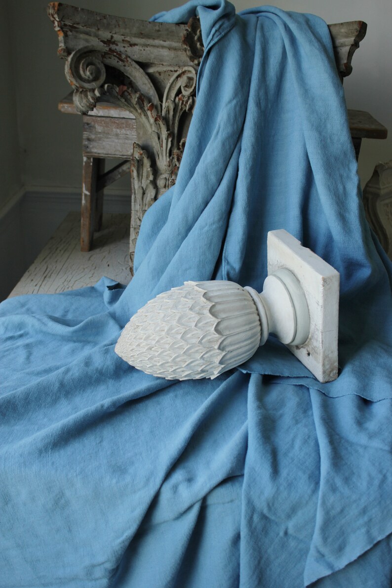 Dyed antique linen sheet blue fabric upholstery pillows c 1700/'s nubby linen