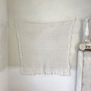 Antique Early 1900s Historic Beige Off White Handmade Lace Cotton Coverlet Tablecloth French The Textile Trunk eco-friendly