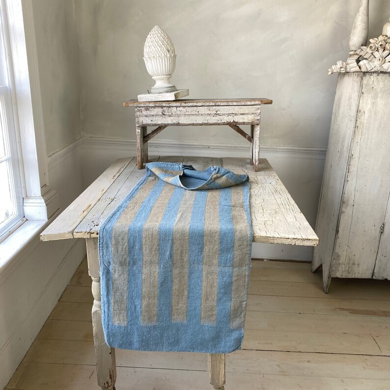 Blue Tan Stripe Sack Grainsack Upcycled Eco-friendly Farmhouse country cottage style The Textile Trunk image 4