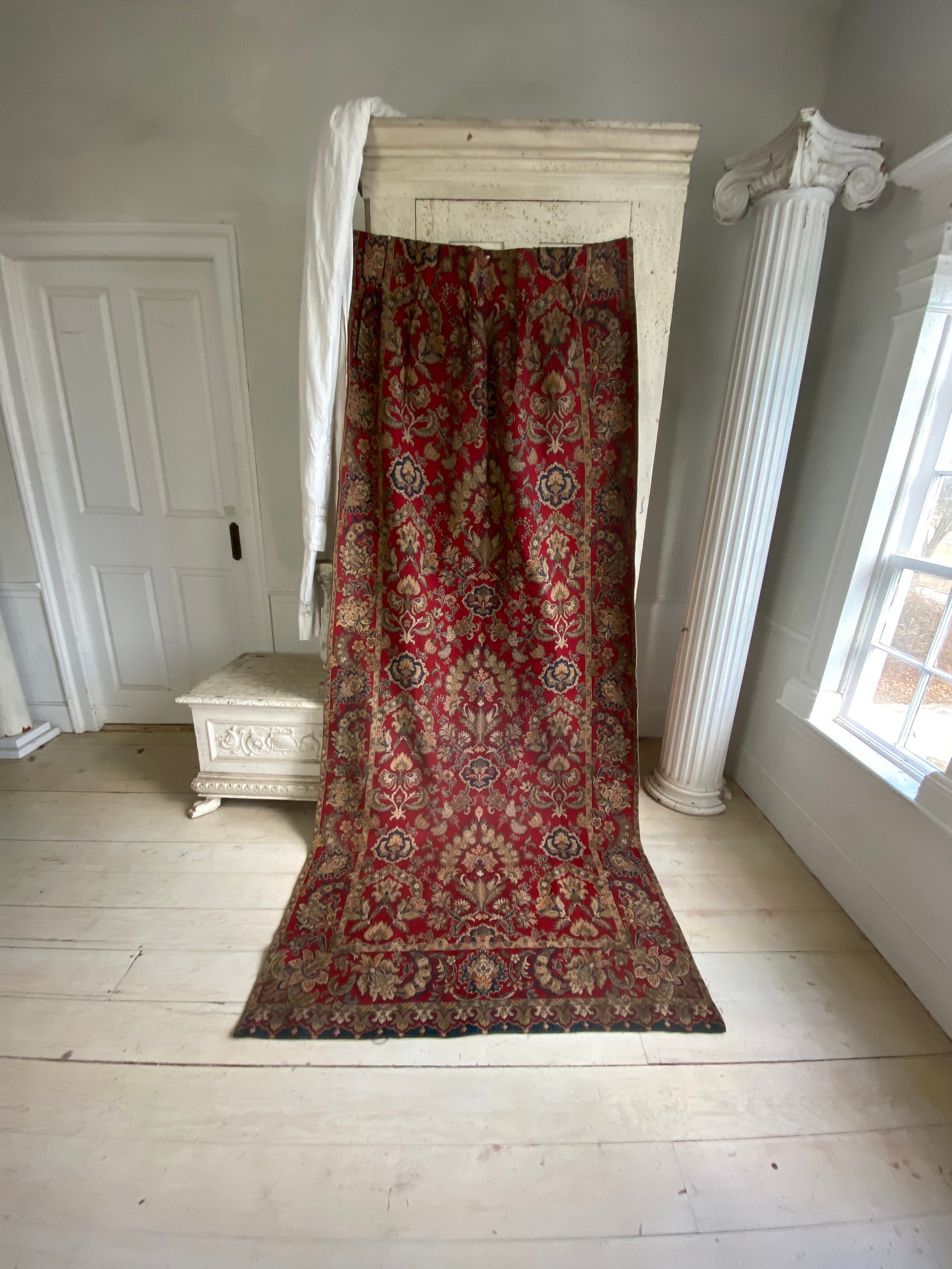 Antique French Tapestry Curtain Drape HEAVY Jacquard Weave C Etsy