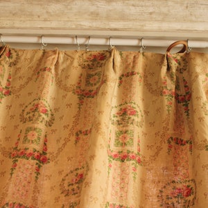 Pair of Antique Curtains c1900 Hand Block Printed Floral LinenUnique window treatment image 9