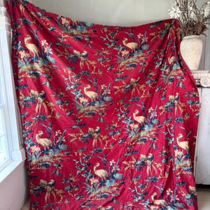 83x97 Antique French Curtain Crane Bird Botanical Print Chintz Fabric Lined Vintage Drapery Unique Wall Art Handmade Ecofriendly Upcycled