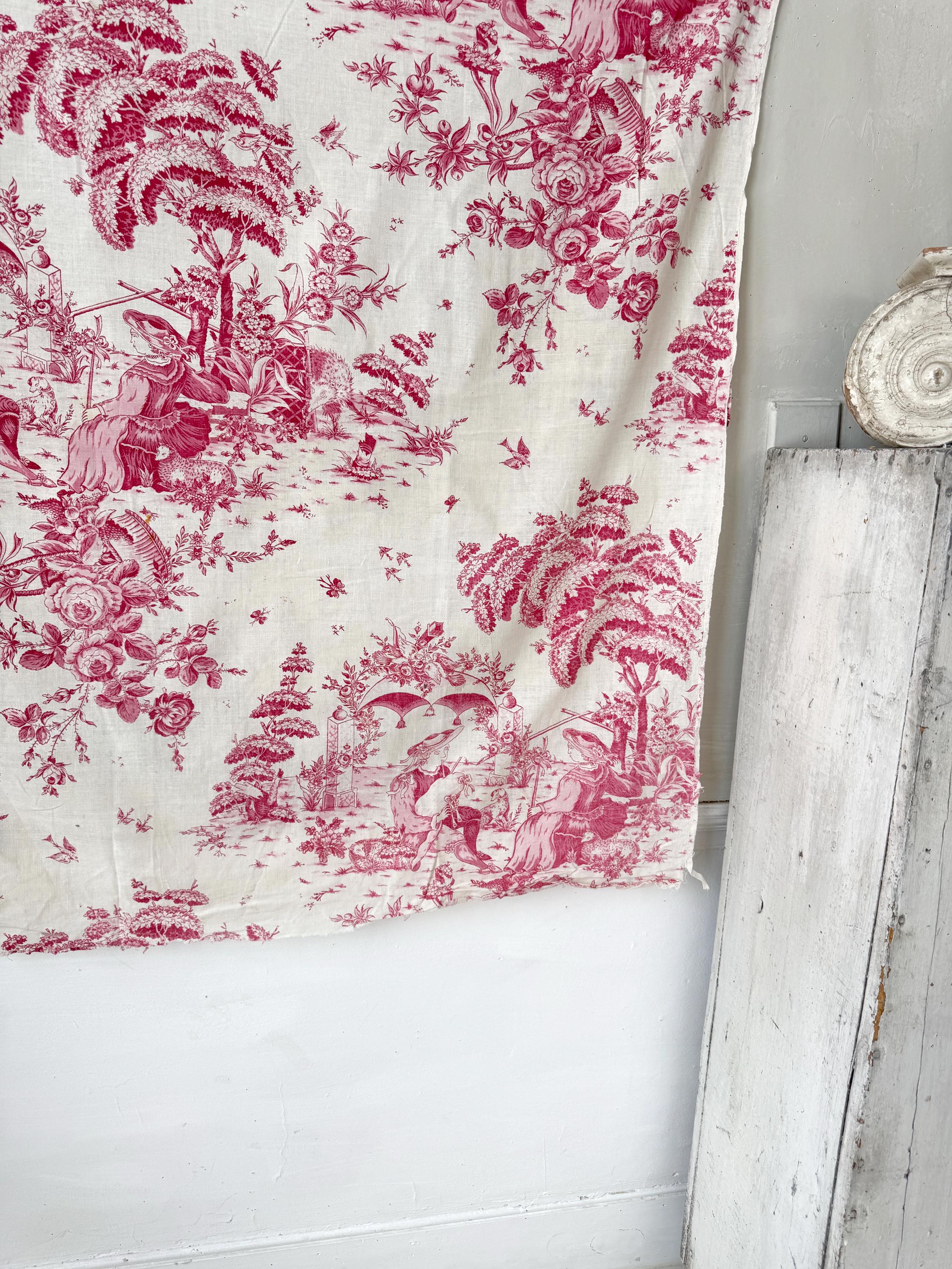 Pinterest Raspberry Toile 53x44 1780 Antique French Toile Fabric Bed Valance Angers Siamoise 18th ...