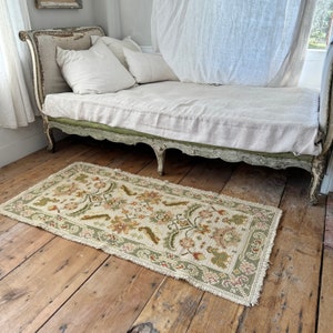 62x29 ( 2 available ) Portuguese needlepoint Arraiolos rug handmade Unique area carpet 19th century ~ folk art design eco-friendly