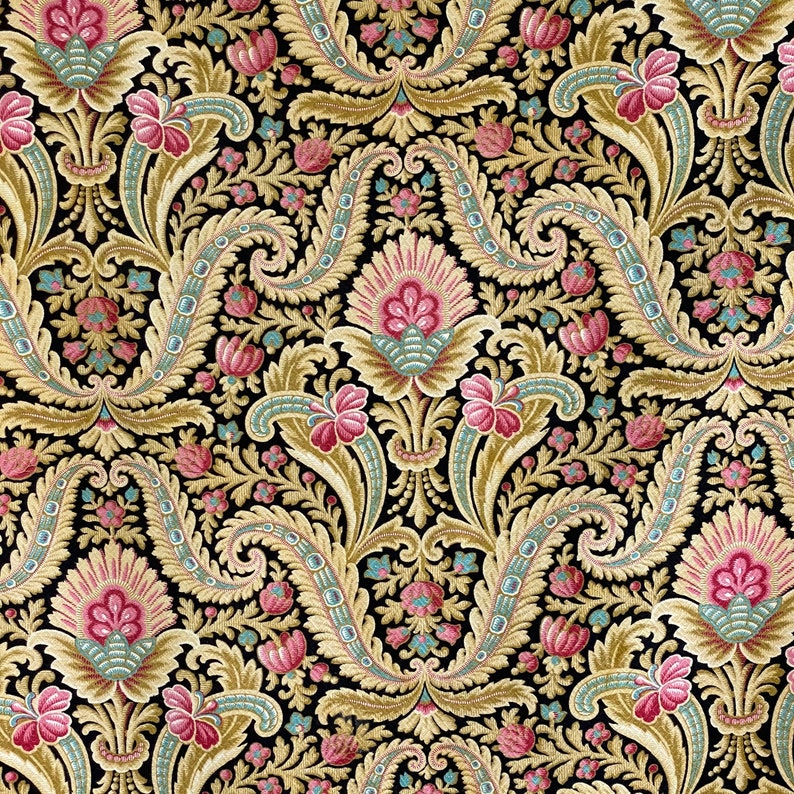1900 Antique French black fabric floral faded heavy weight upholstery material