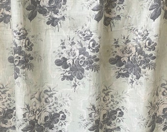 Curtain Antique French 1850 printed chintz cotton mint green fabric faded fabricUnique window treatment eco-friendly