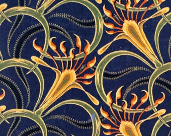 84x27 IMPRESIONANTE tela antigua de terciopelo y seda estampada con flecos, estilo Art Nouveau, material artesanal Belle Époque, textil ecológico