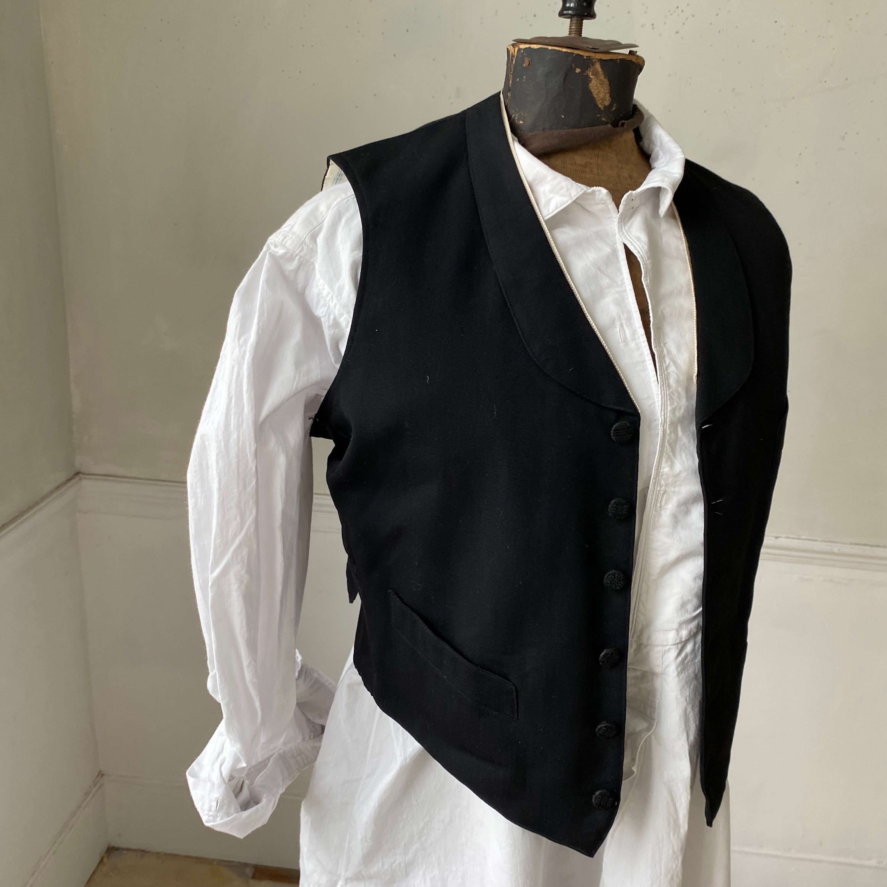Antique French Brown Woven Tweed Unisex Vest / Waistcoat Wool 