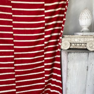 Grain sack Fabric RED stripe Linen + Cotton upholstery material heavy weight pillows upholstery curtains The Textile Trunk eco-friendly