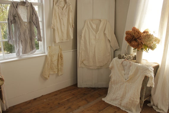 Grab Bag of 5 Antique & Vintage French shirts cott